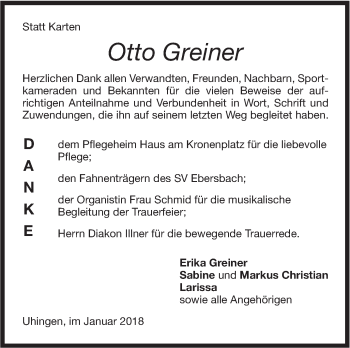 Traueranzeige von Otto Greiner von NWZ Neue Württembergische Zeitung