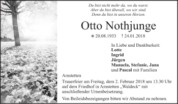 Traueranzeige von Otto Nothjunge von Geislinger Zeitung