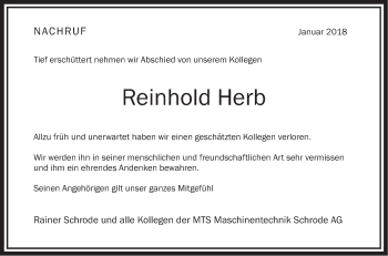 Traueranzeige von Reinhold Herb von Alb-Bote/Metzinger-Uracher Volksblatt