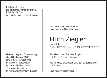 Traueranzeige von Ruth Ziegler von SÜDWEST PRESSE Ausgabe Ulm/Neu-Ulm