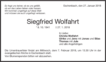 Traueranzeige von Siegfried Wolfahrt von NWZ Neue Württembergische Zeitung