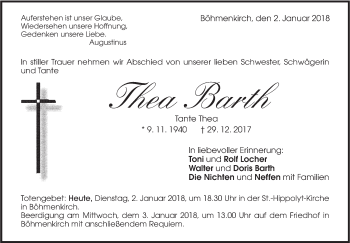 Traueranzeige von Thea Barth von Geislinger Zeitung