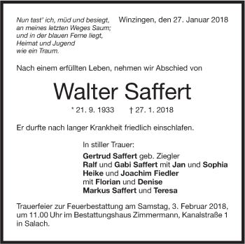 Traueranzeige von Walter Saffert von NWZ Neue Württembergische Zeitung