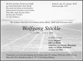 Traueranzeige von Wolfgang Stöckle von Geislinger Zeitung