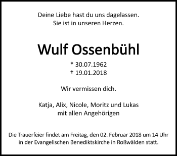 Traueranzeige von Wulf Ossenbühl von NWZ Neue Württembergische Zeitung