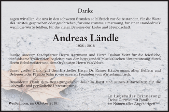 Traueranzeige von Andreas Ländle von SÜDWEST PRESSE Ausgabe Ulm/Neu-Ulm