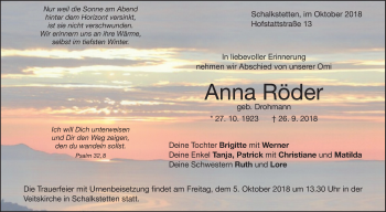 Traueranzeige von Anna Röder von Geislinger Zeitung