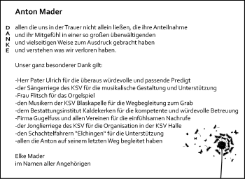 Traueranzeige von Anton Mader von SÜDWEST PRESSE Ausgabe Ulm/Neu-Ulm