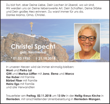 Traueranzeige von Christel Specht von SÜDWEST PRESSE Ausgabe Ulm/Neu-Ulm