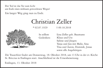 Traueranzeige von Christian Zeller von Haller Tagblatt