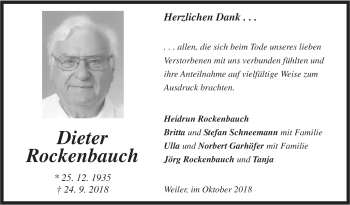 Traueranzeige von Dieter Rockenbauch von Geislinger Zeitung