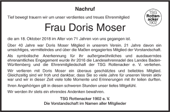 Traueranzeige von Doris Moser von Ehinger Tagblatt