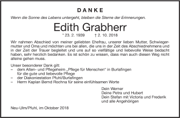 Traueranzeige von Edith Grabherr von SÜDWEST PRESSE Ausgabe Ulm/Neu-Ulm