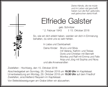 Traueranzeige von Elfriede Galster von Alb-Bote/Metzinger-Uracher Volksblatt