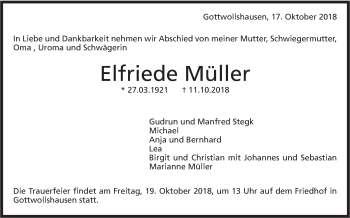 Traueranzeige von Elfriede Müller von Haller Tagblatt