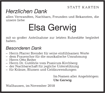 Traueranzeige von Elsa Gerwig von Hohenloher Tagblatt