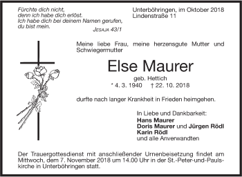 Traueranzeige von Else Maurer von Geislinger Zeitung