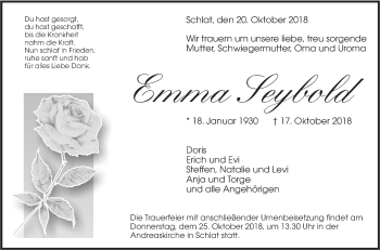 Traueranzeige von Emma Seybold von NWZ Neue Württembergische Zeitung