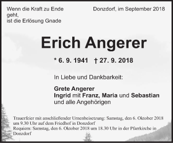 Traueranzeige von Erich Angerer von NWZ Neue Württembergische Zeitung