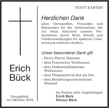 Traueranzeige von Erich Bück von Hohenloher Tagblatt