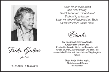 Traueranzeige von Frida Guther von SÜDWEST PRESSE