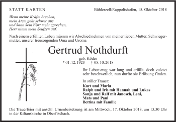 Traueranzeige von Gertrud Nothdurft von Haller Tagblatt