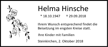 Traueranzeige von Helma Hinsche von Haller Tagblatt