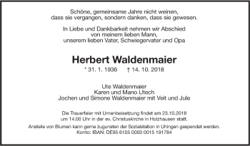 Traueranzeige von Herbert Waldenmaier von NWZ Neue Württembergische Zeitung