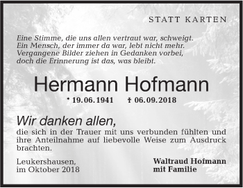 Traueranzeige von Hermann Hofmann von Hohenloher Tagblatt