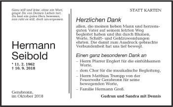 Traueranzeige von Hermann Seibold von Hohenloher Tagblatt