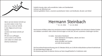 Traueranzeige von Hermann Steinbach von Hohenloher Tagblatt