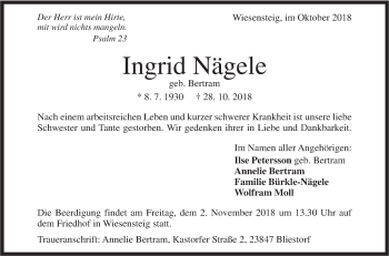 Traueranzeige von Ingrid Nägele von Geislinger Zeitung