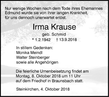 Traueranzeige von Irma Krause von Haller Tagblatt