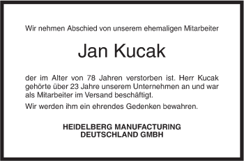 Traueranzeige von Jan Kucak von Geislinger Zeitung