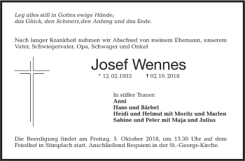 Traueranzeige von Josef Wennes von Hohenloher Tagblatt