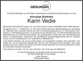 Traueranzeige von Karin Vedie von Geislinger Zeitung