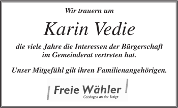 Traueranzeige von Karin Vedie von Geislinger Zeitung