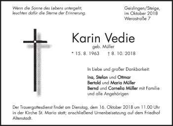 Traueranzeige von Karin Vedie von Geislinger Zeitung