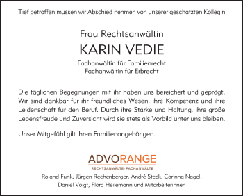 Traueranzeige von Karin Vedie von Geislinger Zeitung