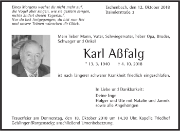 Traueranzeige von Karl Aßfalg von Geislinger Zeitung