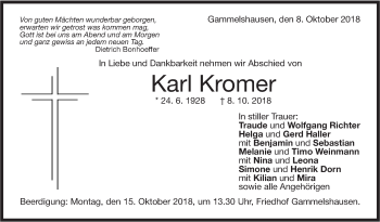 Traueranzeige von Karl Kromer von NWZ Neue Württembergische Zeitung