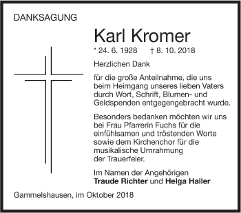 Traueranzeige von Karl Kromer von NWZ Neue Württembergische Zeitung