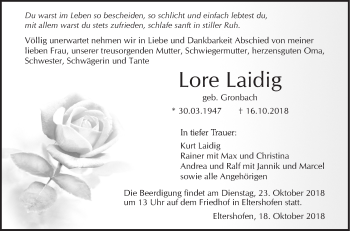 Traueranzeige von Lore Laidig von Haller Tagblatt