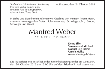 Traueranzeige von Manfred Weber von Geislinger Zeitung