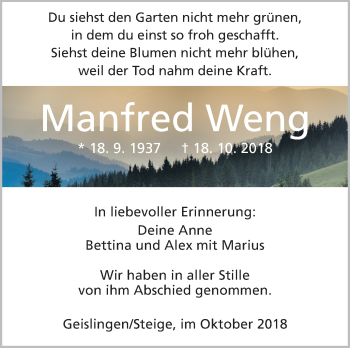 Traueranzeige von Manfred Weng von Geislinger Zeitung