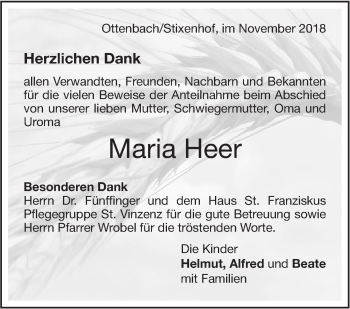 Traueranzeige von Maria Heer von NWZ Neue Württembergische Zeitung