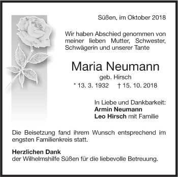 Traueranzeige von Maria Neumann von NWZ Neue Württembergische Zeitung