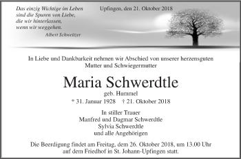 Traueranzeige von Maria Schwerdtle von Alb-Bote/Metzinger-Uracher Volksblatt