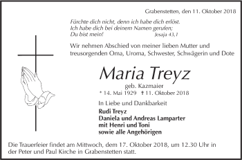 Traueranzeige von Maria Treyz von Alb-Bote/Metzinger-Uracher Volksblatt