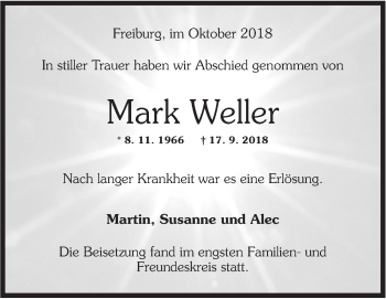 Traueranzeige von Mark Weller von Rundschau Gaildorf